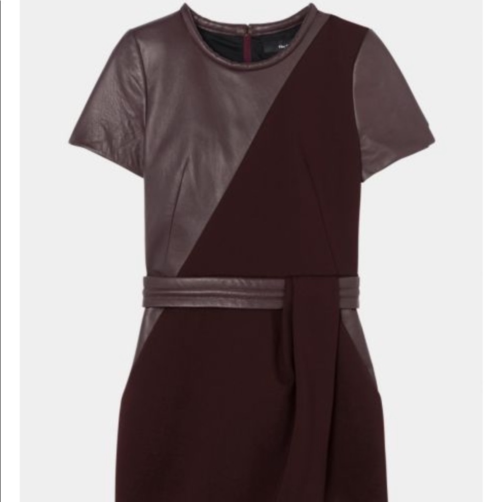 The Kooples Leather Paneled Mini Dress - Burgundy - Size 36 (US2)